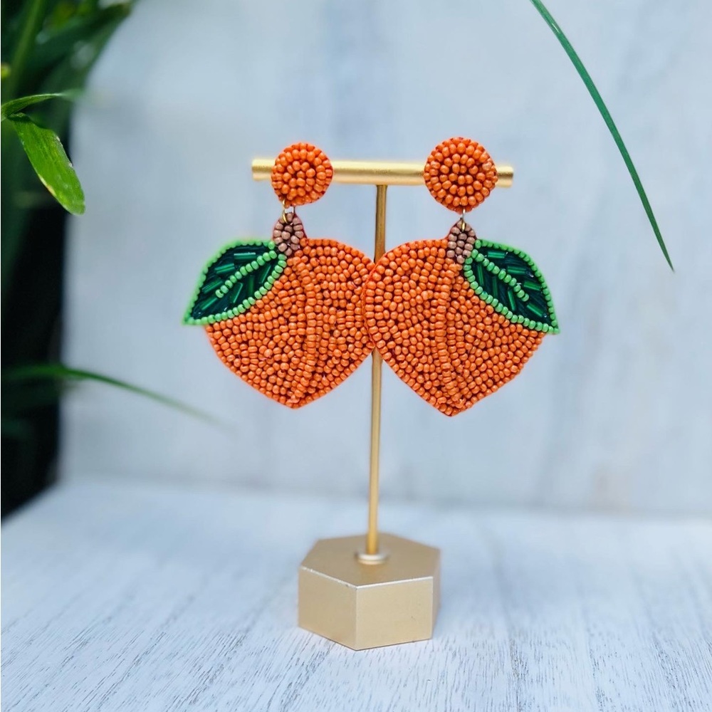 Beaded Peach Statement Earrings - Picture 3 of 4